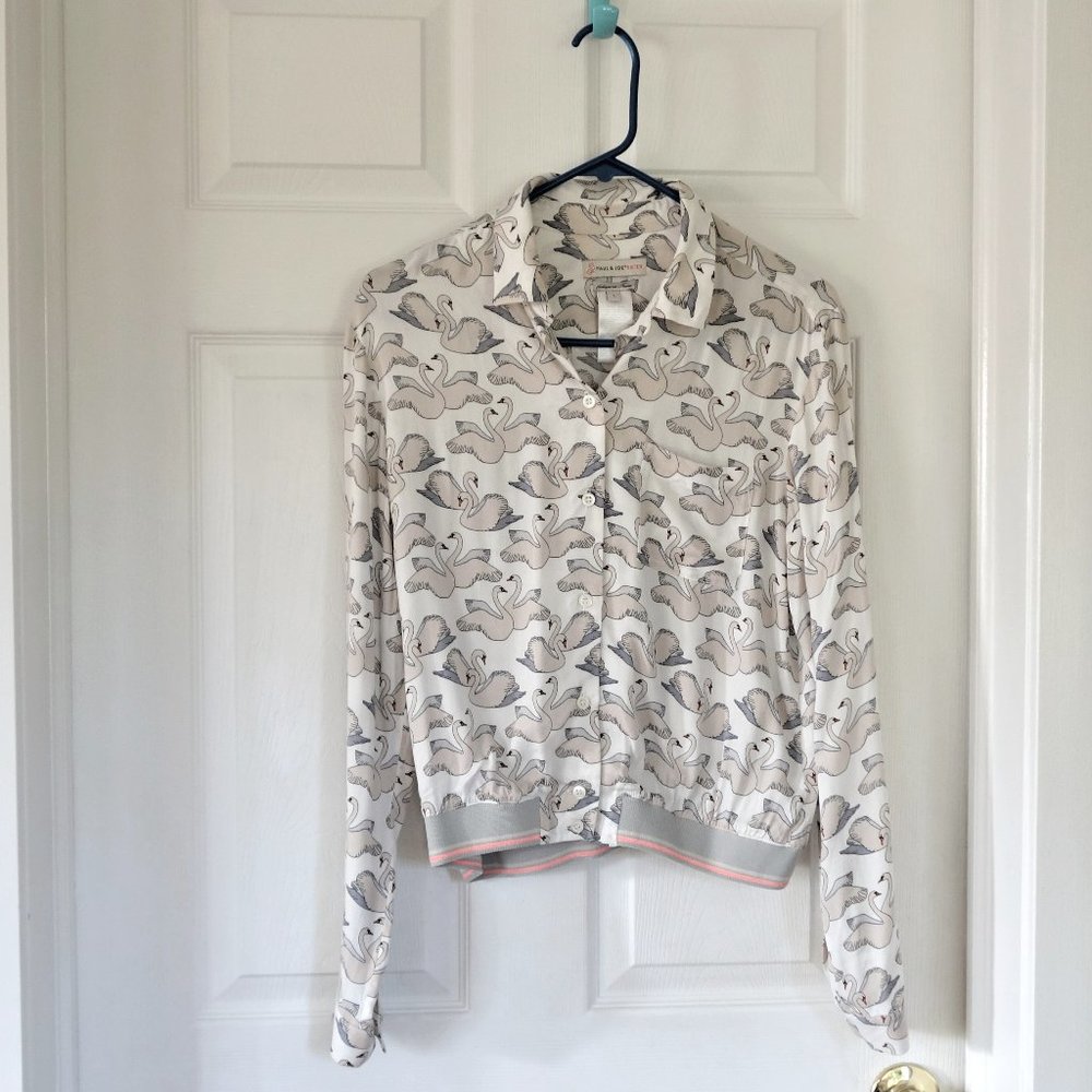 Anthropologie Swan Print Button Down XS
